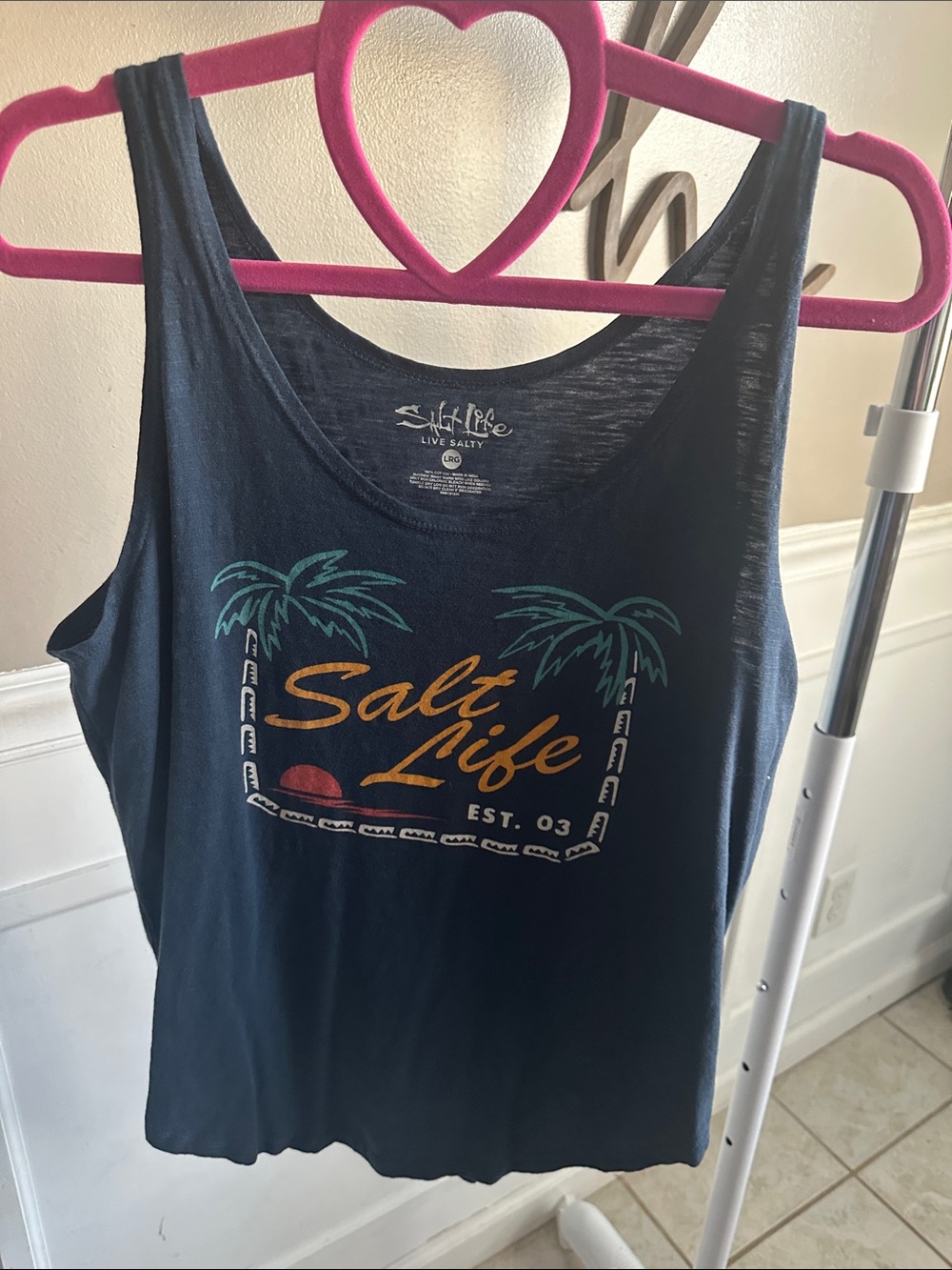 Salt Life Navy Palm Sunset Graphic Swim Tank